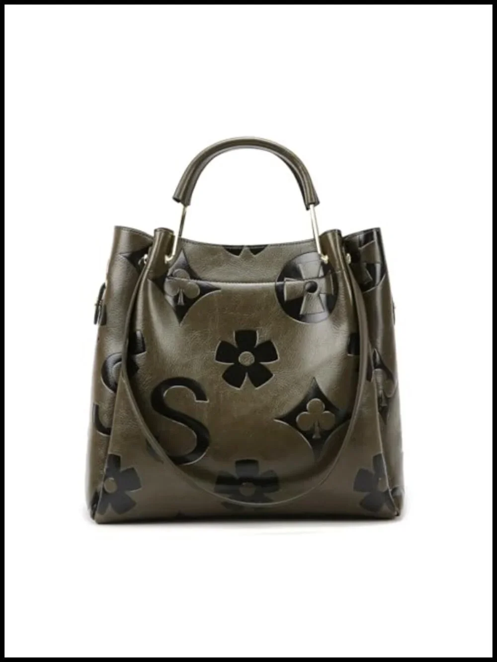 Vegan Leather Floral Embossed Top Handle Satchel Tote 3-in-1 Large Shoulder Bag
